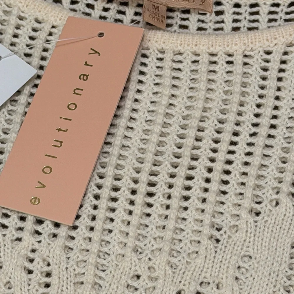 Evolutionary Cream Crochet Butterfly Sweater NWT Boho Size M